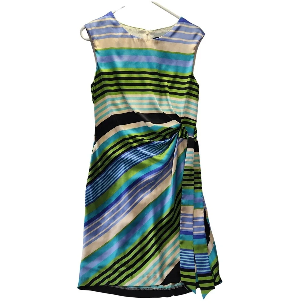 CHETTA B Blue Green Striped Sleeveless Party Dress Cocktail Dress Womens Size 10